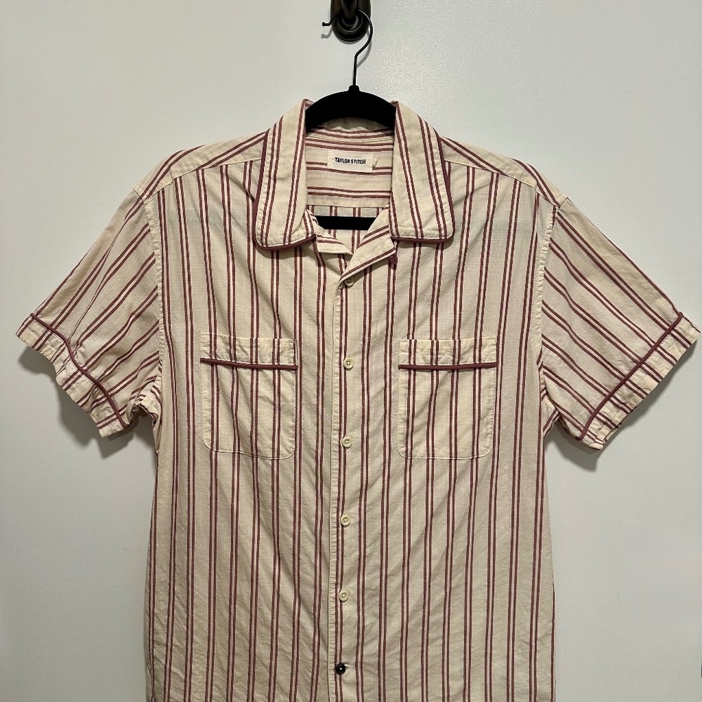 TAYLOR STITCH: The Tulum in Cranberry Stripe (size M, 40) LIKE-NEW